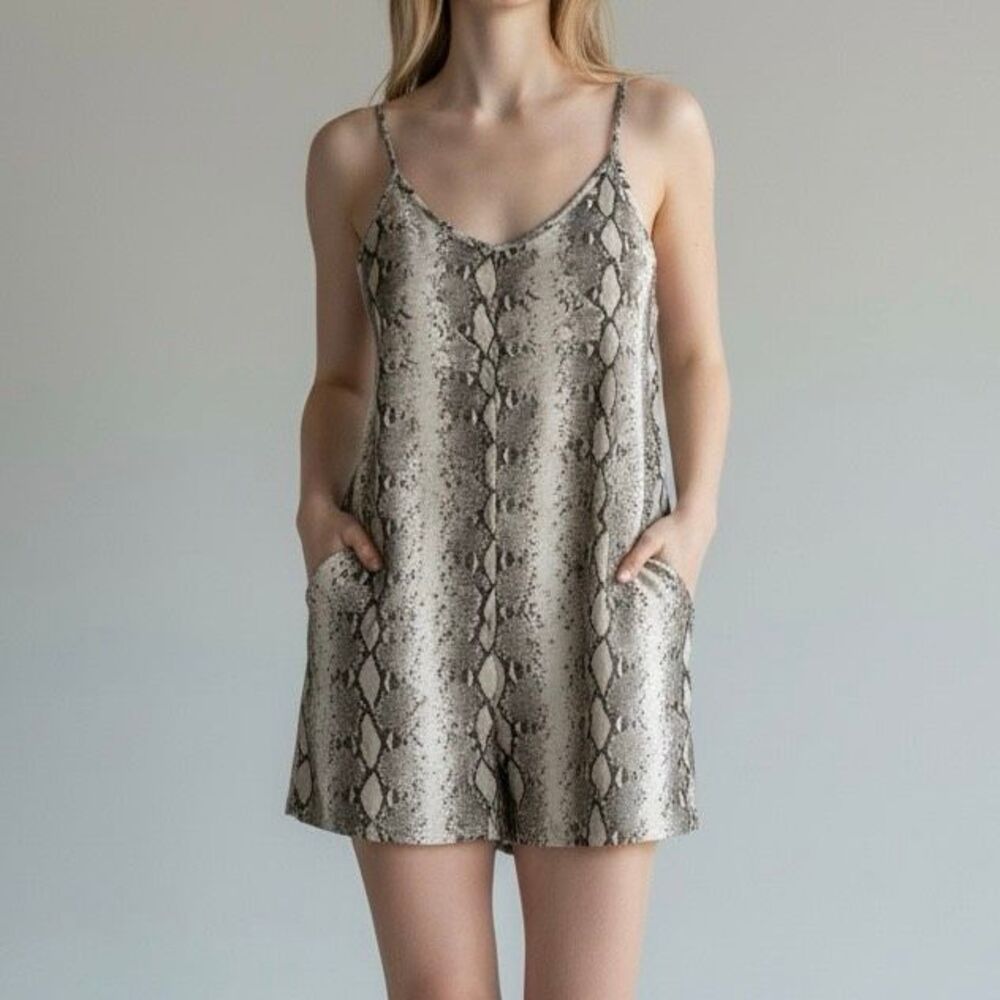 L Snakeskin Print Romper Preppy Boardwalk Beach Coastal Casual Chic Artsy Boho